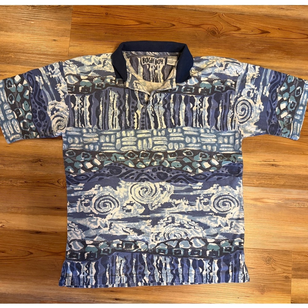 Vintage Bugle Boy Polo Shirt Bundle Mens Medium Blue Abstract Paisley 90s 2pk